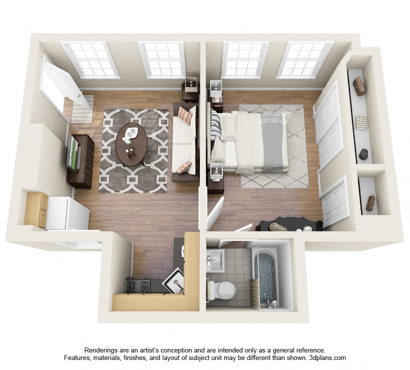 Floor plan for 1 bed, 1 bath, 1 sqft